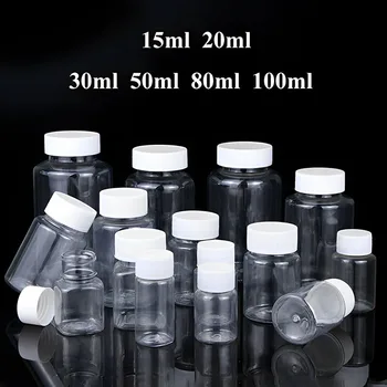 10Pcs 15/20/30/50/80/100ml פלסטיק PET ריק ברור חותם בקבוקי תרופות הגלולה בקבוקון המכיל הכימית מבחנות אורז בקבוק