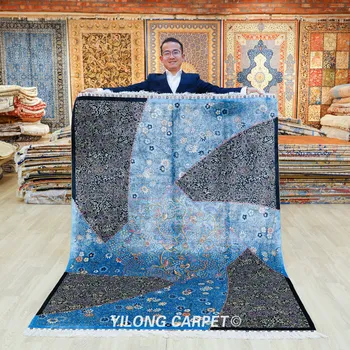 152x213cm פרסי שטיח כחול כהה תצפית בעבודת יד משי איספהאן השטיח (YWX267A)