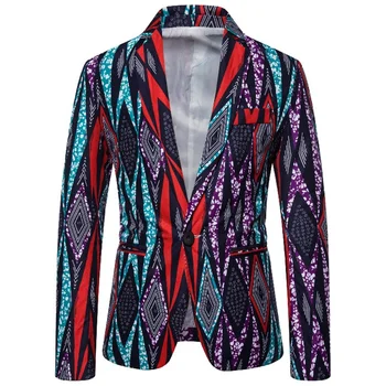 16 צבעים הוואי סגנון הגברים בלייזרס האביב והסתיו מזדמן מודפס המעיל מסיבת Slim Fit דפוס פרחוני מעילי החליפה M-3XL