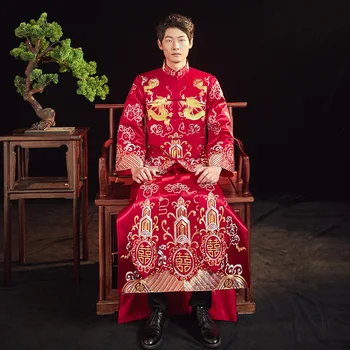 2022 גברים בציר הדרקון רקמה צ ' יפאו בסגנון סיני מסורתי החתונה Cheongsam