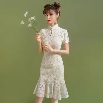 2023 הקיץ fishtail שיפור cheongsam הקצר שמלה קצרה נשים תחרה יומי בחורה צעירה chinoiserie סגנון המסיבה cheongsam שמלת