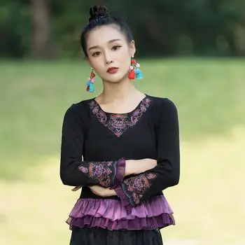 2023 נשים צ 'יפאו העליון טאנג חליפה cheongsam חולצה סינית מסורתית וינטג', חולצה הלאומי פרח רקמה רטרו hanfu חולצות