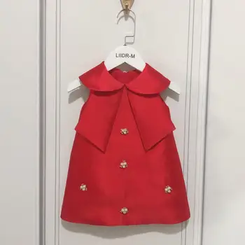 2023 פרח שמלת ילדה ילדים יום הולדת הטבילה שמלות אדומות לילדים אלגנטי תחרה קשת שמלות בנות בוטיק המסיבה ללבוש בגדים