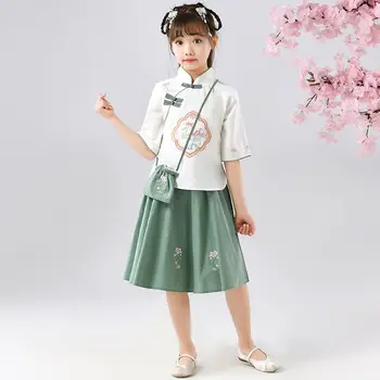 2pcs/Set הקיץ Hanfu לילדים ילדה ילדים תחפושת טאנג חליפה סינית מסורתית העליון חצאית בגדים