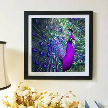 5D יהלום ציור ,בעלי חיים סגול טווס מלא תרגיל רקמה לחצות סטיץ התמונה אספקה מלאכת אמנות מדבקת קיר עיצוב