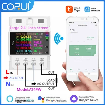 CoRui Tuya Wifi/Bluetooth AT4PW 100A Din Rail חכם מתג שליטה מרחוק AC 220V 110V דיגיטלי אנרגיה קוט 