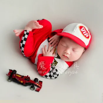 Dvotinst תינוק שרק נולד בנים צילום אביזרים מרוצי F1 תחפושת אוברול מקשה אחת התלבושות כובעי 2pcs סטודיו ירי צילום אביזרים