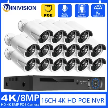 H. 265 16CH 8MP 4K פו אבטחה מצלמות אבטחה ערכת מערכת AI זיהוי פנים NVR אודיו תיעוד מצלמת אבטחה CCTV הגנה