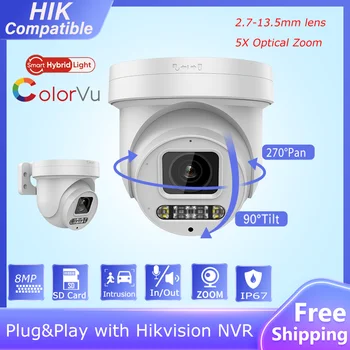 Hikvision תואם טלוויזיה במעגל סגור 8MP Colorvu מצלמת IP 5X זום חכם כפול אור אודיו דו-כיוונית SD חריץ כרטיס Plug&Play עם Hikvision NVR