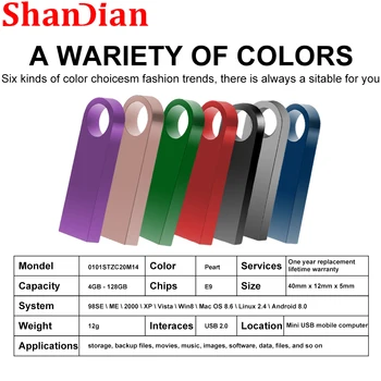 SHANDIAN מתכת Memoria 16GB כונן הבזק מסוג USB 32GB 64GB עמיד למים עט כונן 8GB Flash 2.0 השתלמות מתאם USB מותאם אישית לוגו 128GB