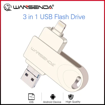 WANSENDA USB 3.0 Flash Drive כונן עט מתכת עבור iPhone 14 Pro/13/12 8GB 16GB 32GB 64GB 128GB OTG מקל זכרון USB 3.0 Pendrive