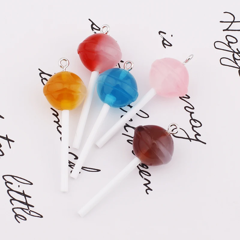 10Pcs סוכר ממתקים lollipop שרף קסמי Diy הממצאים Kawaii מחזיק מפתחות 3D תליון העגיל קסמים התכשיטים Suppplies
