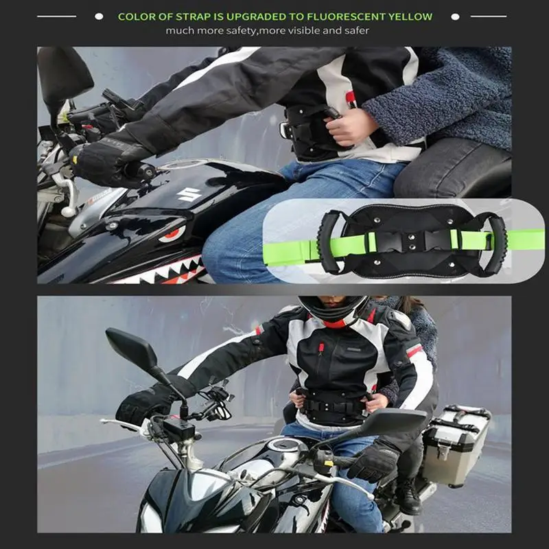 אופנועים קטנועים חגורת הבטיחות במושב אחורי נוסע ידית אחיזה נהיגה בטוחה עם עיצוב משקף החלקה, רצועה אוניברסלי