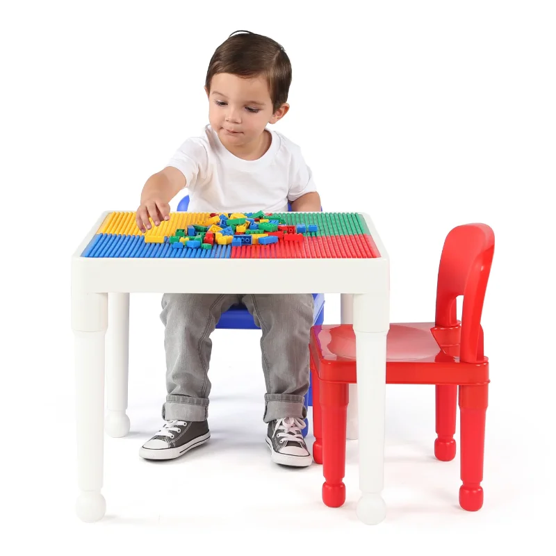 צנוע צוות 2-in-1 פלסטיק ילדים שולחן פעילות & 2 כסאות להגדיר, לבן, אדום וכחול. לימוד שולחן עבור ילדים