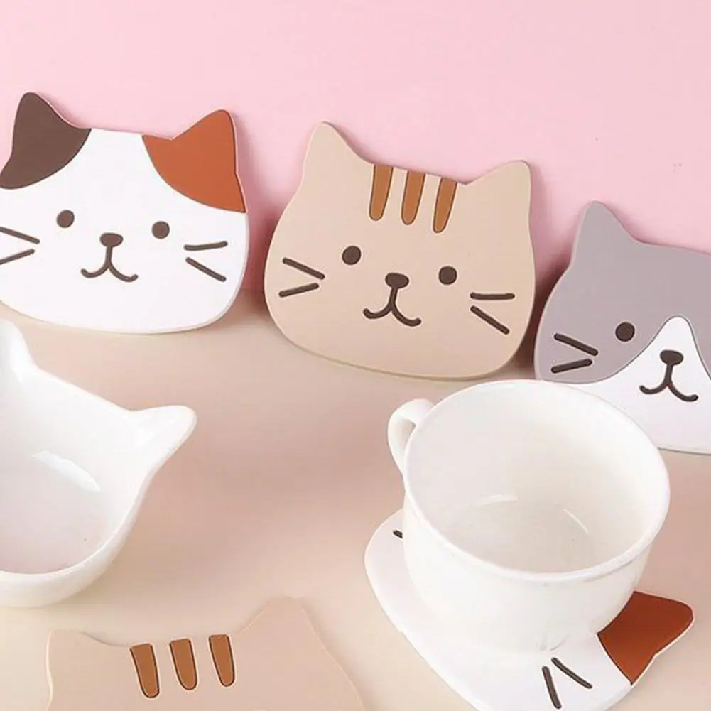 קריקטורה חתול בצורת תה מחצלת סיליקון כוס ספל חום עמידים בעלי חיים מפית מטבח תחתית שולחן קפה לשתות משטח האוכל הו B2R2