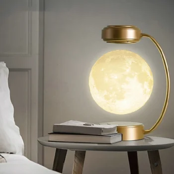 אור LED לילה צף הירח המנורה 3D מגנטי מרחף באוויר הירח מסתובב אלחוטית ירח בול מנורה Office Home קישוט חדר המתנה