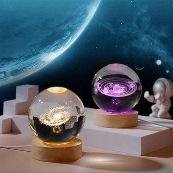 במערכת השמש כוכבי השמים אסטרונאוט 3D זוהר הפנימי חרוט כדור בדולח לילה שולחן אור קישוט קישוט יום הולדת מתנה