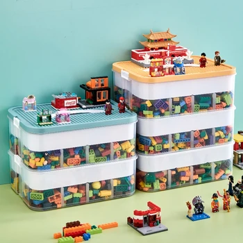 בניין תיבת אחסון צעצוע של ילדים קטנים חלקיק לגו פאזל שקוף מתכוונן מיכל אחסון ארגונית