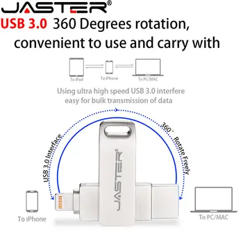 ברק 2IN1 USB 3.0 כונני פלאש 256GB כונן עט לאייפון 128GB חינם מותאם אישית לוגו מקל זיכרון 64GB Rotatable Pendrive 32GB