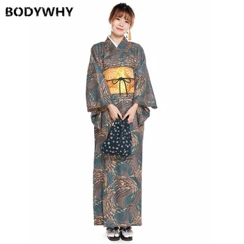 היפני החדש של הנשים קימונו באיכות גבוהה עבה Bronzing מודפס שמלת קימונו יפני מסורתי