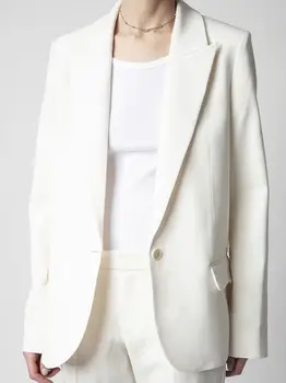חליפה לבנה נשים מעיל הסתיו של 2023 חדש אופנה יוקרתיים פשוטה על כפתור אחד של נשים מזדמן מעיל נשים מקצועי מעיל ז ' קט