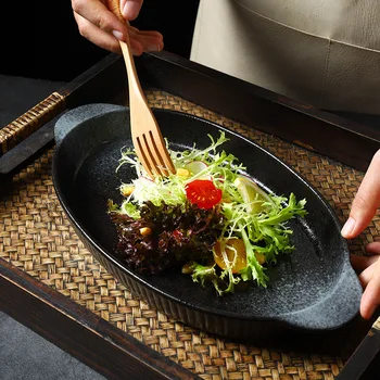 יפנית, קוריאנית סגנון דג בצלחת, משק בית דג מאודה קרמיקה, צלחת מלבנית שולחן קרמיקה, ברמה גבוהה ארוחת ערב