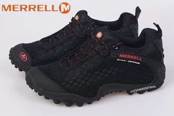 מקורי Merrell גברים לנשימה קמפינג חיצוני-Slip רשת עליון נעלי ספורט בשביל זכר ללבוש עמיד שחור נעלי טיפוס