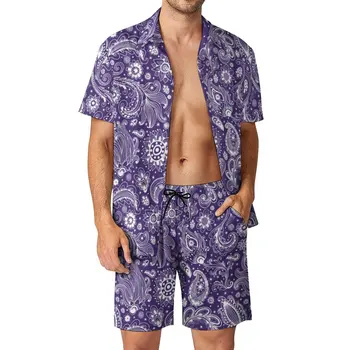 פרחים פייזלי גברים סטים כחול בוהו סגנון מזדמנים מכנסיים קצרים כושר חיצוני החולצה סט קיץ בהוואי גרפי החליפה בגדים בתוספת גודל