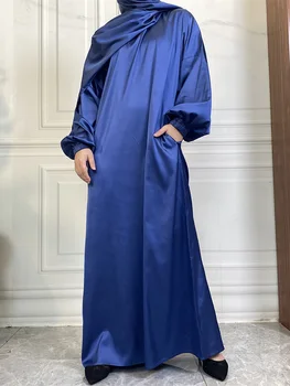 רמדאן עיד מבריק סאטן Djellaba המוסלמים השמלה דובאי אופנה משיי Abaya דובאי, טורקיה המוסלמים חלוקים האסלאם עם החלוק Scaf WY1263